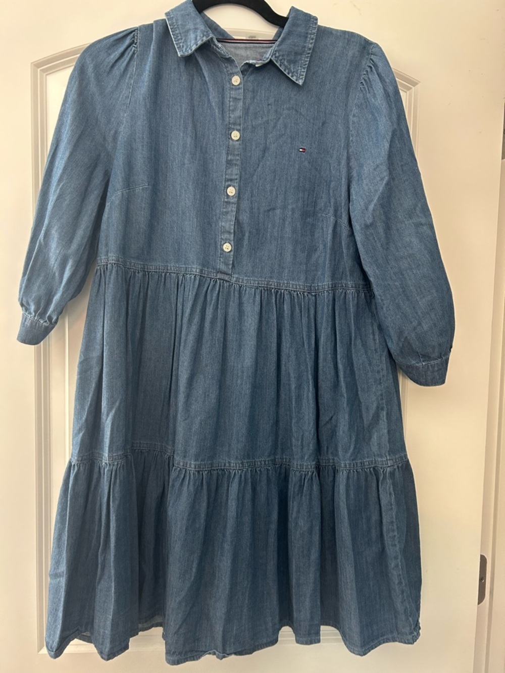 Tommy Hilfiger Light Blue Denim Tiered Button Dress